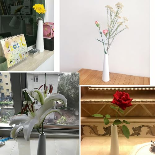 White Ceramic Bud Vase Tall Conic Flower Single Stem Vase Home Decorative Floral Centerpiece for Wedding and Office