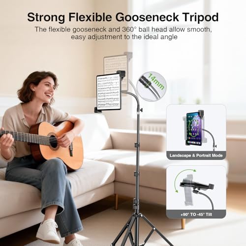 elitehood Aluminum Diagonal Design 72" iPad Tripod Floor Stand, Heavy Duty Adjustable Tablet Stand Holder, Flexible Gooseneck iPad Stand for Pro 13 12.9 11, Air, Samsung Tab and More 9-14.2" Devices - size: 9–14.2" · Diagonal Clamp