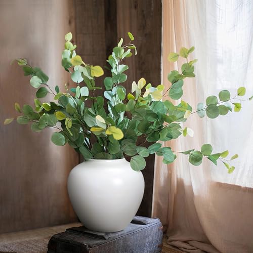 GeLive Short Round White Ceramic Vase Table Centerpiece Moon Jar Jingdezhen Handmade Pottery Vase Glossy Finish Planter Pot Waterproof for Fresh Dried Flower Home Decor Kitchen Utensil Holder - color: White