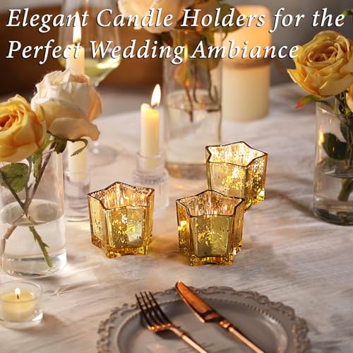 Letine 8pcs Gold Star Candle Holders Set - Elegant Tea Light & Votive Holders for Diwali, Weddings, Fall Decor - Mercury Glass Star Jars with Celestial Glow(2.44" Height) - color: Gold, size: 8pcs