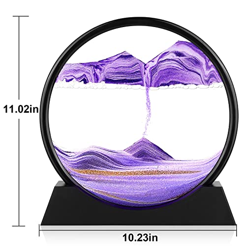 Herecanli Moving Sand Art Picture - 3D Quicksand Painting Decor - Round Glass 3D Deep Sea Sandscape - Relaxing Decoration for Home,Office,Desk,Mantle,Bookshelf,Room- (Purple, 12 in) - color: Purple, size: 12"