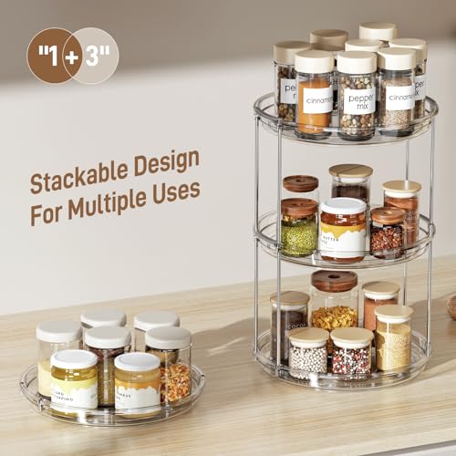 LAMU 2 Pack 2 Tier Lazy Susan Turntable Organizer 9.25'' Rotating Spice Rack Organization for Cabinet, Kitchen, Pantry, Countertop, Bathroom, Vanity, Medicine Cabinet Organizer, Clear - color: Clear, size: 9.25in 2 Pack