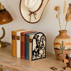 Peacoblue Metal Bookends for Shelves, Modern Decorative Heavy Duty Study Book Ends Stoppers for Office, Desk, Shelf, Room 5.3"x4.3"x7.9" Cast Iron Simple Tall Bookends 1 Pair (Cowboy Horse Riding) - style: Cowboy Horse Riding