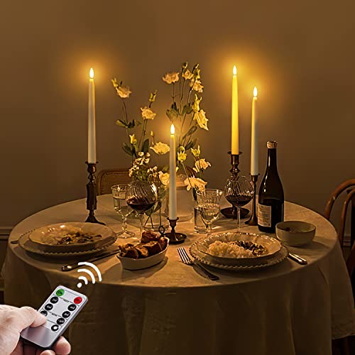 Homemory 11 inches Waxy Flameless Taper Candles with Remote Timer Dimmer, 6 Pcs Battery Operated Taper Candles with Flickering Flame, Ivory LED Candlesticks for Wedding, Christmas Indoor Decoration - style: Traditional - Ivory 11"