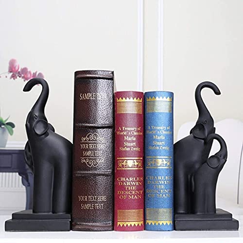 Bookend Elephant Resin Sculptural Bookend Art Bookend Black Shelf bookend Office Non-Slip and Stable Book Holders Study Room Bookcase Resin Decorations