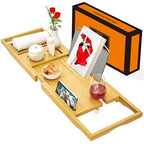 Banlilu Premium Natural Bamboo Expandable Bathtub Tray Caddy, Luxury Spa-Like Experience, Adjustable, Sturdy, Non-Slip, Foldable - color: Premium Natural