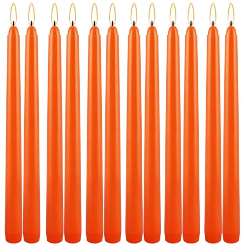 10 Inch Orange Slender Taper Candles Set - 12 Pcs Dripless, Smokeless with Cotton Wick, Ideal for Halloween,Thanksgiving,Dinner, Weddings & Home Decor. - color: 12Pack-Orange-10inch