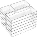 Criusia 18 Pcs Large Size Clear Drawer Organizer Set, Acrylic Non Slip Non Cracking Kitchen Drawer Storage Tray Divider, Multifunctional Storage for Cosmetics, Bathroom, Tools, Kitchen and Office - size: 18 Pack