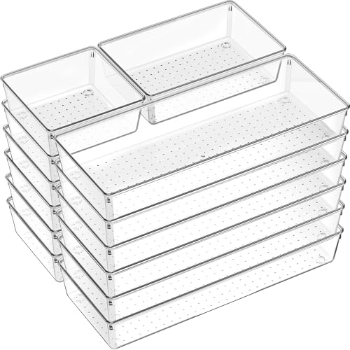 Criusia 18 Pcs Large Size Clear Drawer Organizer Set, Acrylic Non Slip Non Cracking Kitchen Drawer Storage Tray Divider, Multifunctional Storage for Cosmetics, Bathroom, Tools, Kitchen and Office - size: 18 Pack