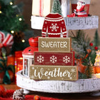 Lineshading 4 Pcs Christmas Table Decorations Ugly Sweater Christmas Decor Winter Tiered Tray Decor Xmas Centerpiece Decorative Ugly Sweater Block Signs Gift Farmhouse Xmas Decoration for Home Kitchen - style: Christmas Sweate