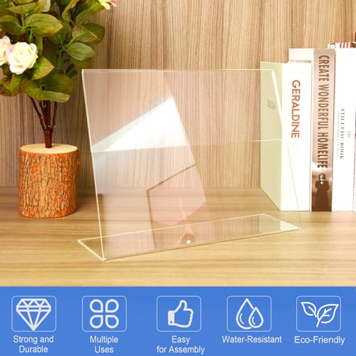 12 Pack Acrylic Sign Holder 8.5 x 11 Horizontal Slant Back Acrylic Stands for Display Plexiglass Clear Acrylic Display Stands for Ad Frame, Picture Photo Frames, Promotions, Restaurants, Office - size: Horizontal 12 Pack 11x8.5''