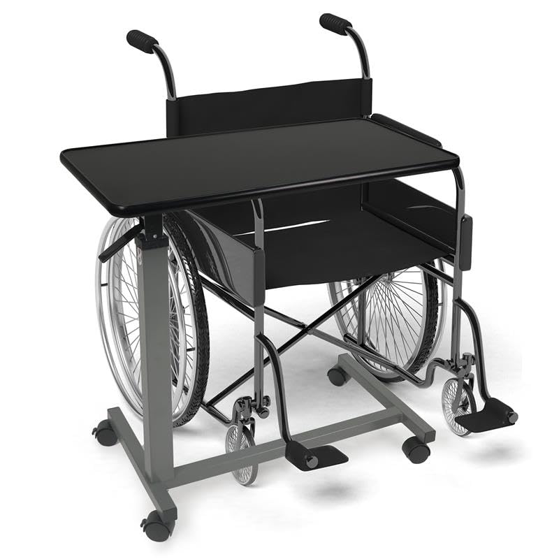Vaunn Medical Pneumatic Adjustable Overbed Bedside Table with Wheels (Hospital and Home Use) - color: Black