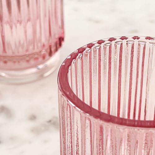 Blush Pink Vintage Ribbed Glass Tealight Votive Candle Holders by Kate Aspen (Set of 6), Pink Decor, Boho Decor, Shelf Decoration, Rose Gold Look | Perfect Hostess Gift - color: Pink