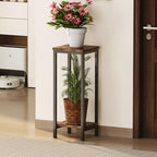 Homeiju Plant Stand Indoor, 2 Tier Wood Corner Plant Stand, Modern Square Plant Shelf Flower Stand for Living Room Patio Balcony Garden, Rustic Brown