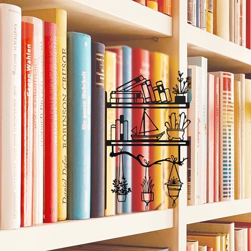 Plants on The Bookshelf Patterns Metal Decorative Splint 7.68 x 7.09 inches, Bookshelf Decor Aesthetic, Home Library Decor, Book Shelf Decorations