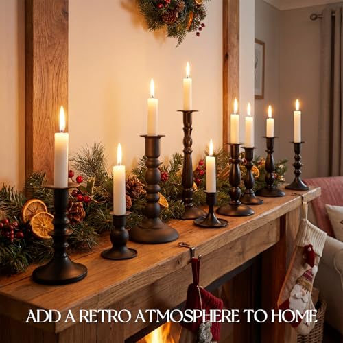 Mumufy Matte Candlestick Holders, Metal Wedding Taper Candle Holders Vintage Candles Stand Set, Candle Stick Decor for Mantel Table Centerpiece Wedding Dining Table Decor Mantelpiece(Black,10 Pcs) - color: Black