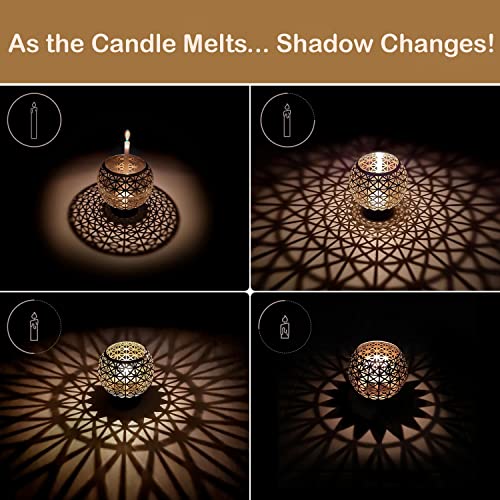 OShadow Candle Holder (shadow caster UNIQUE Patterns)- moroccan candle holders for centerpiece table decorations & candelabra - lantern candle sticks holder - taper candle holder DECORATIVE gold decor - size: Gold Candle Holder