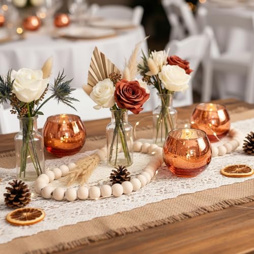 LAMORGIFT 24 Pcs Burnt Orange Candle Holders- Mercury Glass Candle Holders for or Boho Wedding Centerpieces, Bridal Shower, Party Table Decor, Fall and Holiday Home Decoration - color: Orange