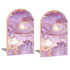 Marble Purple Gold Stone Book Ends Decorative Wood Bookends for Shelves Kids Room Desk Home Office Book Stoppers for Magazines,Books, DVDs, 1 Pair/2 Pieces(5x3.1 in)