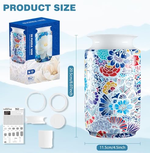 3D Puzzle Vase, 162 Curved Pieces DIY Flower Vase Craft Kit & 3D Puzzles for Adults, Creative Jigsaw Art Project Home Décor Centerpiece, (D-White Blossom Elegance)