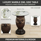 Owl Side Table, Round End Table with Faux Marble Top, Resin Owl Statue Base, Unique Animal Accent Table for Living Room, Bedroom, Nursery, Rustic Brown 22.83“ Tall 17.17" Height - style: OWL Table