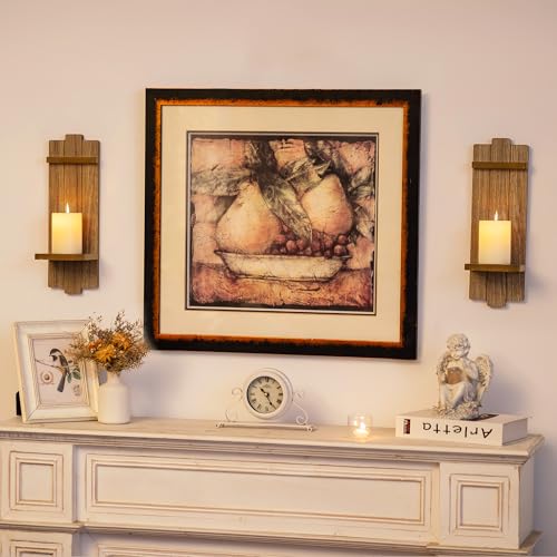 Wall Candle Holder for Farmhouse: Wood Floating Shelves Candle Sconces Wall Decor Set of 2 - Distressed Candle Holders for Small Vase Pillar Candles Tealight - color: Light Brown, size: 15.7in x 5.1in