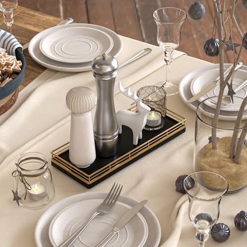 Wooden Decorative Tray, Oak 11.2" L Coffee Table Tray for Kitchen Countertop Soap Sponge Holder Candle Nightstand Table Centerpieces for Dining Room Decor Black Gold - color: Gold, size: 11" x 4.3" x 1.5"
