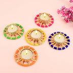 SATVIK 12 Pcs Round Chakra Metal Diya Festive Diwali Pooja Pujan Candle Tea Light Holder Oil Lamp Home Mandir Office Decoration Table Diya - size: Pack of 12