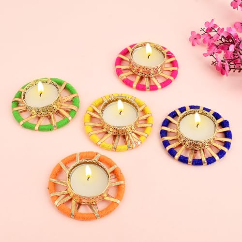 SATVIK 4 Pcs Round Chakra Metal Dia Festive Diwali Pooja Pujan Candle Tea Light Holder Oil Lamp Home Mandir Office Decoration Table Diya - size: Pack of 4