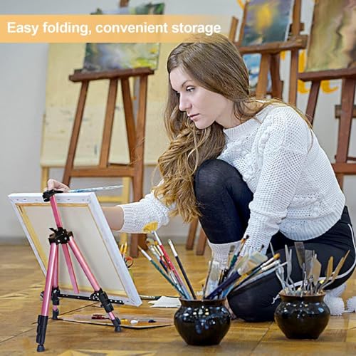 RRFTOK Artist Art Painting Easel Stand, Aluminum Metal Adjustable Easel for Painting Canvases Height from 17 to 66 Inch,Carry Bag for Table-Top/Floor Drawing,Painting and Displaying(2pack,Pink) - style: 66Pink 2-pack