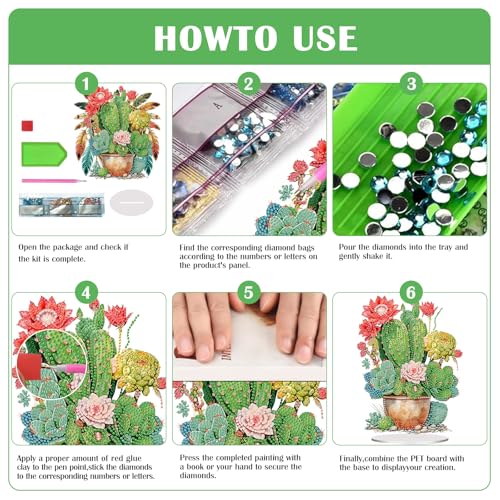 5D Tabletop Diamond Art Kit Cactus Pot, Stand Up Special Shaped Crystal Diamond Art Desktop Kits for Adults, DIY Diamond Art Painting Kits Craft Gift (Green) - color: Cactus Pot