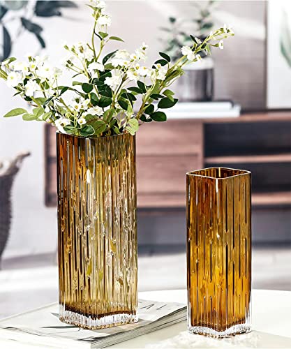Modern Minimalist Glass Square vase, Crystal Glass vase, vase, Dry vase (Amber) - color: Amber