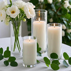 Homjoy 12 PCS White Pillar Candles with Glass Candle Holders Clear Hurricane Candle Holders Glass Cylinder Vases for Centerpieces Wedding Party, Event, Home Office (6 Candles+6 Candle Hoders) - style: 12 PCS White