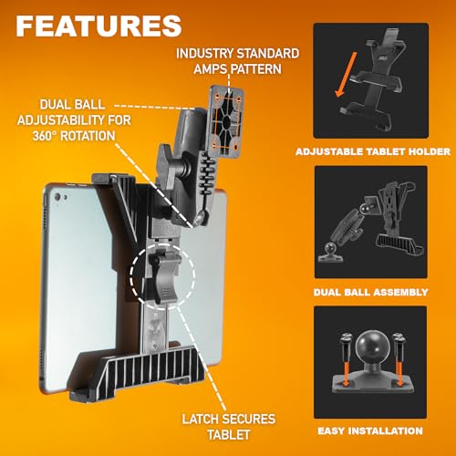 iBOLT TabDock Bizmount AMPs - Heavy Duty Drill Base Tablet Holder/Mount for All 7" - 11" Tablets- Great for Commercial Vehicles, Trucks, and Wall Mounting- Features 1 inch / 25mm Ball Joint