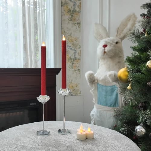 Flameless Taper Candles Flickering with Remote and Timer, 3D Moving Flame Taper Candle Battery Operated to 400 Hours, 9 Inch Window Candles, (Glittter Red) - color: Glittter Red