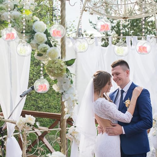 24 Sets Hanging Glass Candle Holder Wedding Glass Globe with Acrylic Gems Bead Garland Tea Light Holder Orbs Container for Flower Plants Micro Landscape DIY Xmas Tree Party Decoration 2.36 Inch