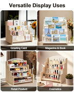 UCEC Greeting Card Display Stand, 4-Tier Wooden Acrylic Greeting Card Holder, Display Stands for Vendor Events Postcard, Craft Fairs, Retail Counter, Brochures & Photos Organizer