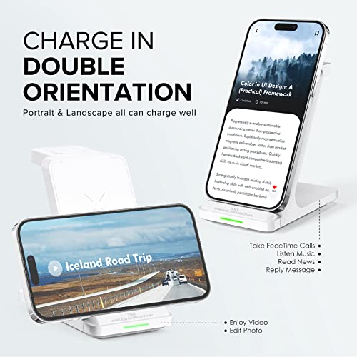 Wireless Charging Station, 3 in 1 Fast Wireless Charger Stand for Multiple Devices Apple Watch Ultra Series 11 10 9 8 7 6 SE 5 4 3 2, iPhone 17 16 15 14 13 12 11 Pro Max/Plus/Air/X/XS/XR/SE, Airpods - color: White