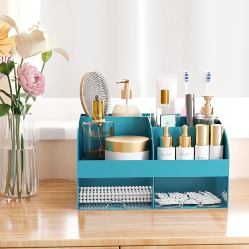 Makeup Organizer with Drawers, Cosmetic Storage for Dresser Vanity and Bathroom Countertop, Beauty Holder for Lipstick Brush, Skincare Organizer for Vanity, Cosmetic Display Case (Dark Green) - color: Dark Green