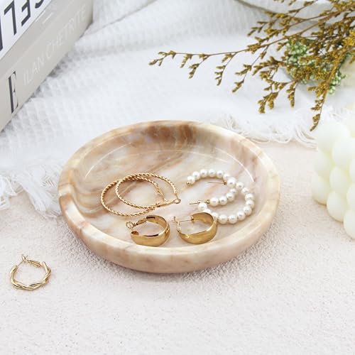 Small Natural Marble Jewelry Tray Key Plate Holder Dish Trinket Decor Catch All Bowl for Ring Earring Stone Gift for Women Daugther,Calacatta Glod,5.5" - color: Calacatta Glod
