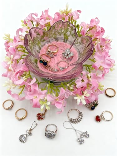 Mini Flower Ring Plate Jewelry Storage Tray Ring Holder for Dressing Table, Bedside Table, Room Bathroom Decoration, Cute Valentine's Day Christmas Birthday Gift for Women (pink flower) - color: pink Jewelry Tray and Flower Base