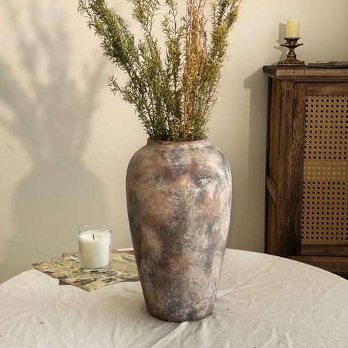 12 Inch Ceramic Rustic Farmhouse Vase, Handmade Pottery Flower Vases for Home Decor, Brown Ceramic Vase for Living Room, Table Centerpieces & Shelf Decor, Wedding Gifts - color: Brown, size: Small