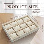 Henoyso 2 Pieces 12 Grid Velvet Watch Tray Jewelry Organizer Stackable Watch Bracelet Bangle Display Holder Adjustable Pillow(Beige) - color: Beige, size: 12 Grid