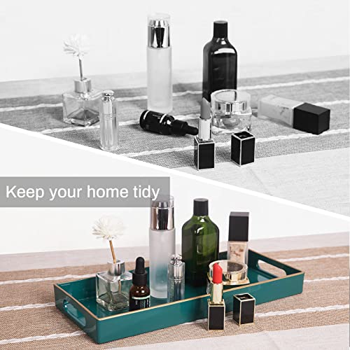 MAONAME Green Bathroom Tray, Plastic Vanity Tray, Narrow Countertop Trays with Handles, Perfume Organizer Trays for Dresser, Bathroom Accessories, 13.8" x 6" x 1.57" - color: Green