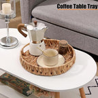 Round Woven Coffee Table Ottoman Tray with Handles - 11.8" x 1.9" Water Hyacinth Wicker Serving Tray, Decorative Storage Basket for Home & Kitchen.