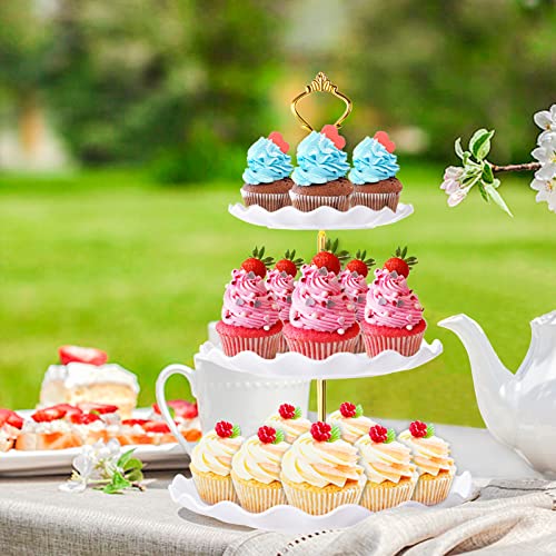BACUTHY 3 Tier Cupcake Stand Holder, Plastic Cup Cake Stand Towel with Tiered Serving Tray for Cupcakes, Donuts, Fruits and More, White (White) - color: White
