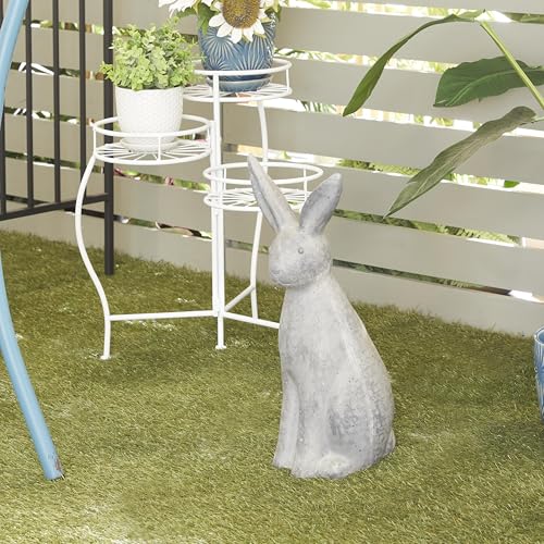 Deco 79 Polystone Rabbit Decorative Garden Sculpture Indoor Outdoor Garden Statue, Outdoor Sculpture 7" x 8" x 20", Gray - size: 7" x 8" x 20"