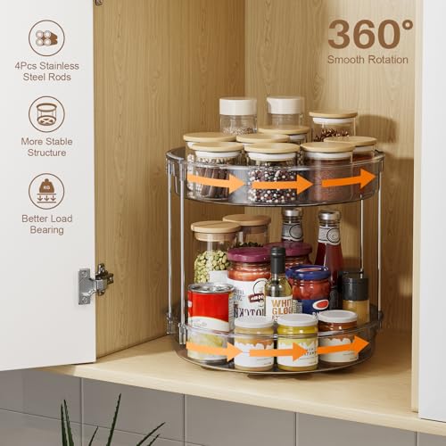 LAMU 12 inch 2 Tier Lazy Susan Turntable Organizer Rotating Spice Rack Organization for Cabinet, Kitchen, Pantry, Countertop, Bathroom, Vanity, Medicine Cabinet Organizer, Grey - color: Gray, size: 12in 1Pack High Edge