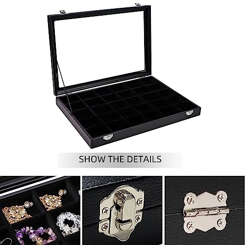 Wudygirl 30 Grid Jewelry Organizer Clear Lid Jewelry Tray Stackable Jewelry Storage Case Display Rings,Earrings,Necklace,Black Velvet (30 Grid) - style: 30 Grid Tray