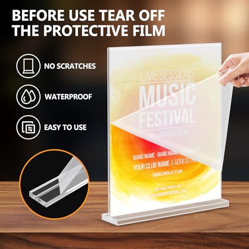 Enayplon Acrylic Sign Holder 8.5 x 11, Double Sided Sign Holder Stand, Plastic 6 Pack Table Paper Stand, Vertical Menu Flyer Stand, T Shape Table Flyer Holder